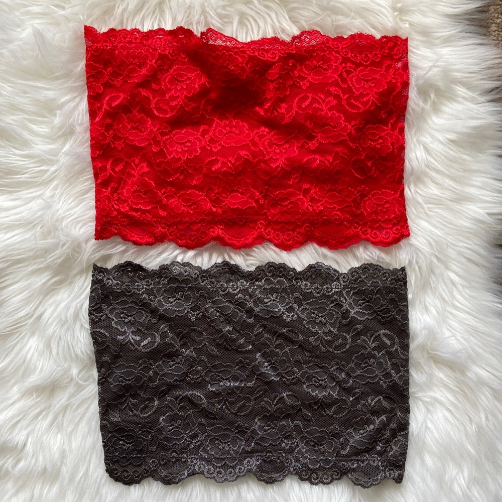 NWT Bundle of  2 Red and Grey‎ Lace Bandeaus - Size Medium